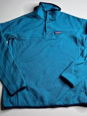 Patagonia Pullover Womens Large Blue Fleece Snap Mock Neck Pockets Winter
